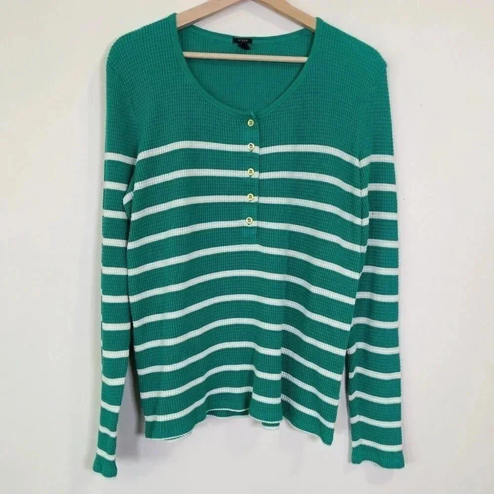 J.Crew Thermal Henley Striped Long Sleeve Top - Picture 1 of 12